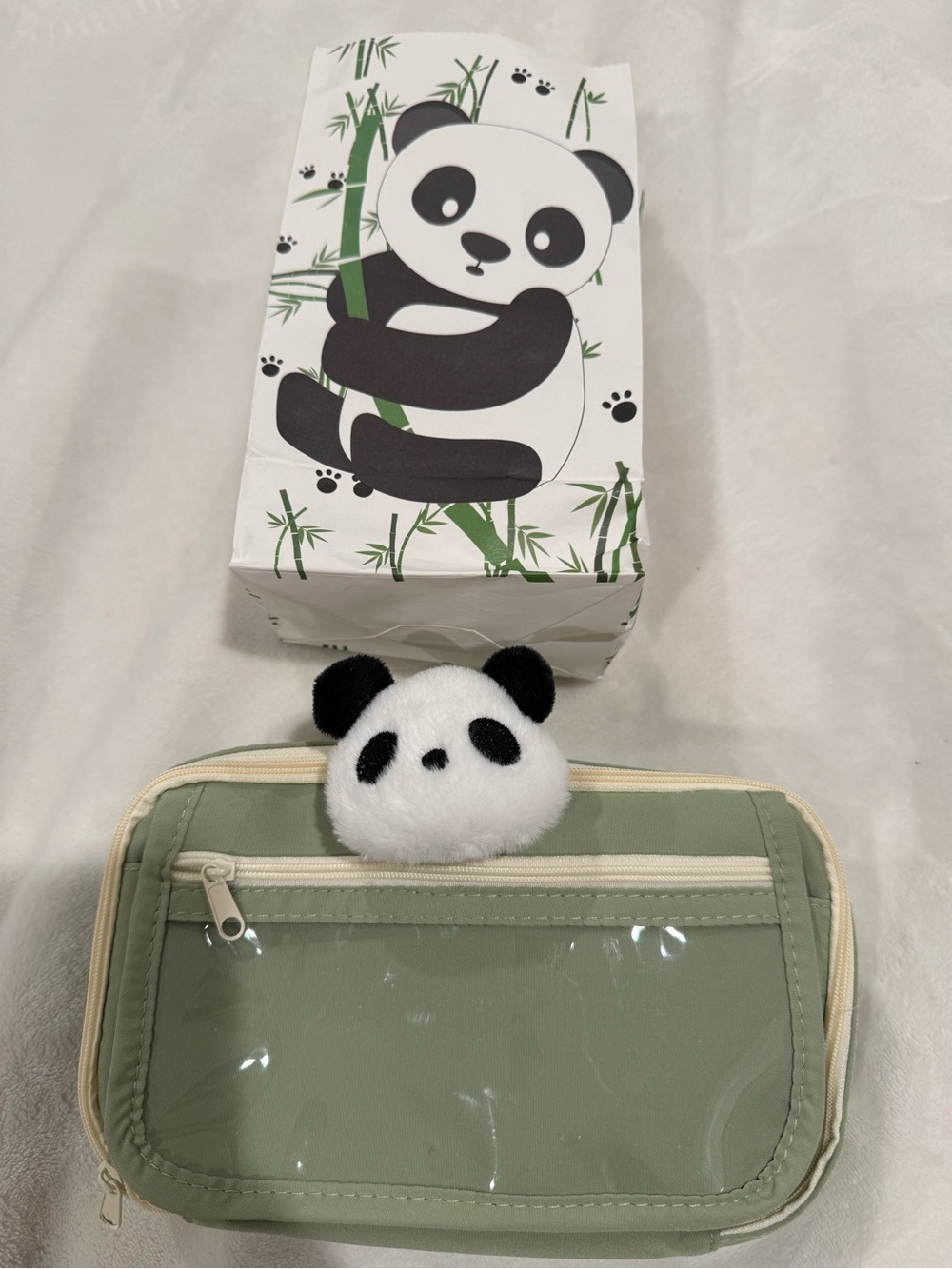 Panda Accent Clear-Front Cosmetic Pouch in Sage